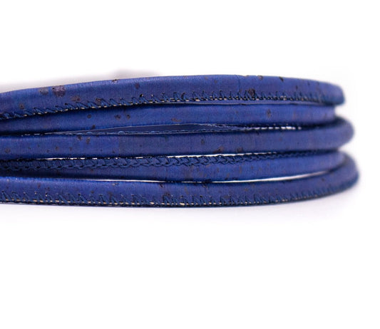 10 mètres de cordon de liège naturel rond bleu foncé de 5 mm avec noir COR-177 