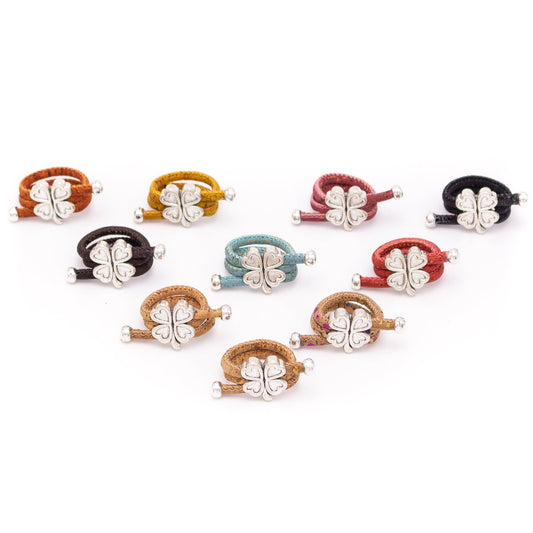 Colorful Cork w/ Silver Clover Women's Handmade Adjustable Vegan Rings RW-014-10