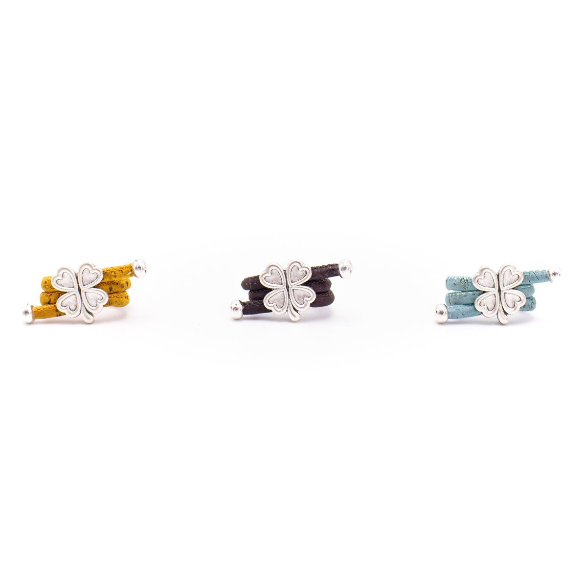 Colorful Cork w/ Silver Clover Women's Handmade Adjustable Vegan Rings RW-014-10