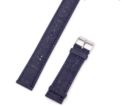 Bracelet de montre en liège bleu foncé avec cuir PU fait à la main végétalien de haute qualité E-009
