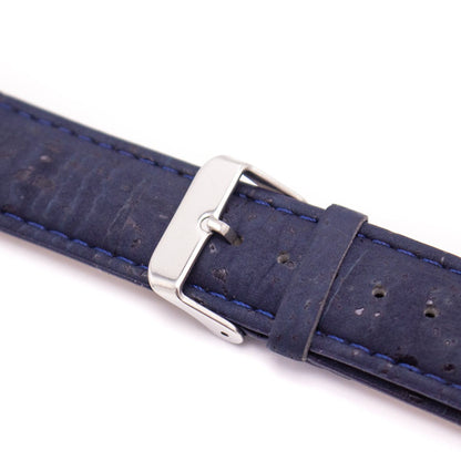 Bracelet de montre en liège bleu foncé avec cuir PU fait à la main végétalien de haute qualité E-009