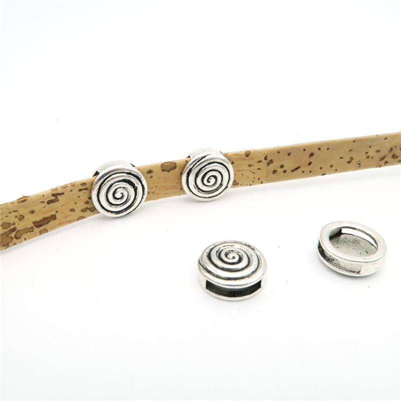 10 pièces pour cuir plat de 10mm, fournitures de bijoux en spirale ronde en argent Antique, recherche de bijoux D-1-10-52