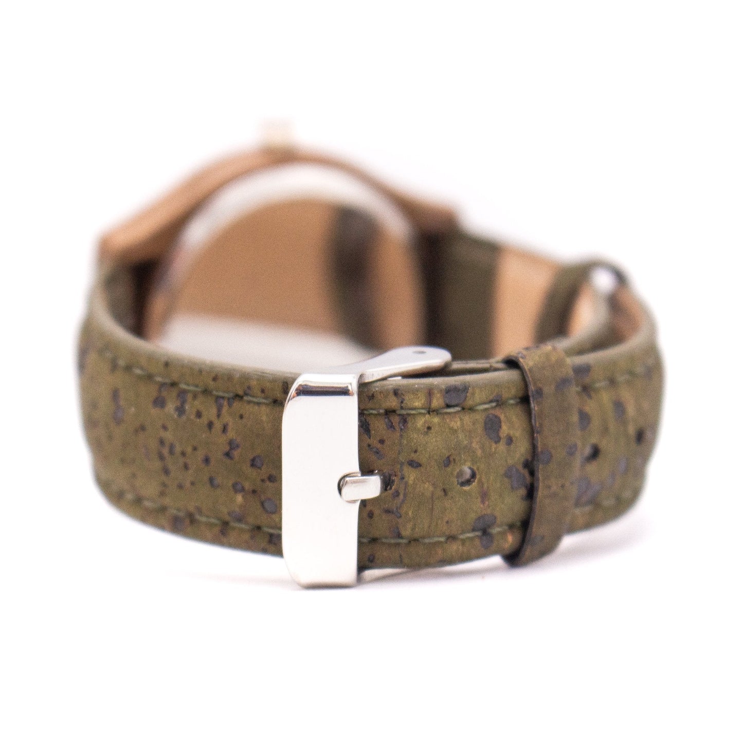 Montre avec bracelet en liège de 18 mm de couleur naturelle/bande/verte pour femme WA-085-BOX-2