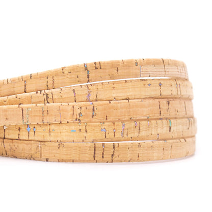 10 meters of Natural w/ Colorful 10mm Flat Cork Cord COR-572
