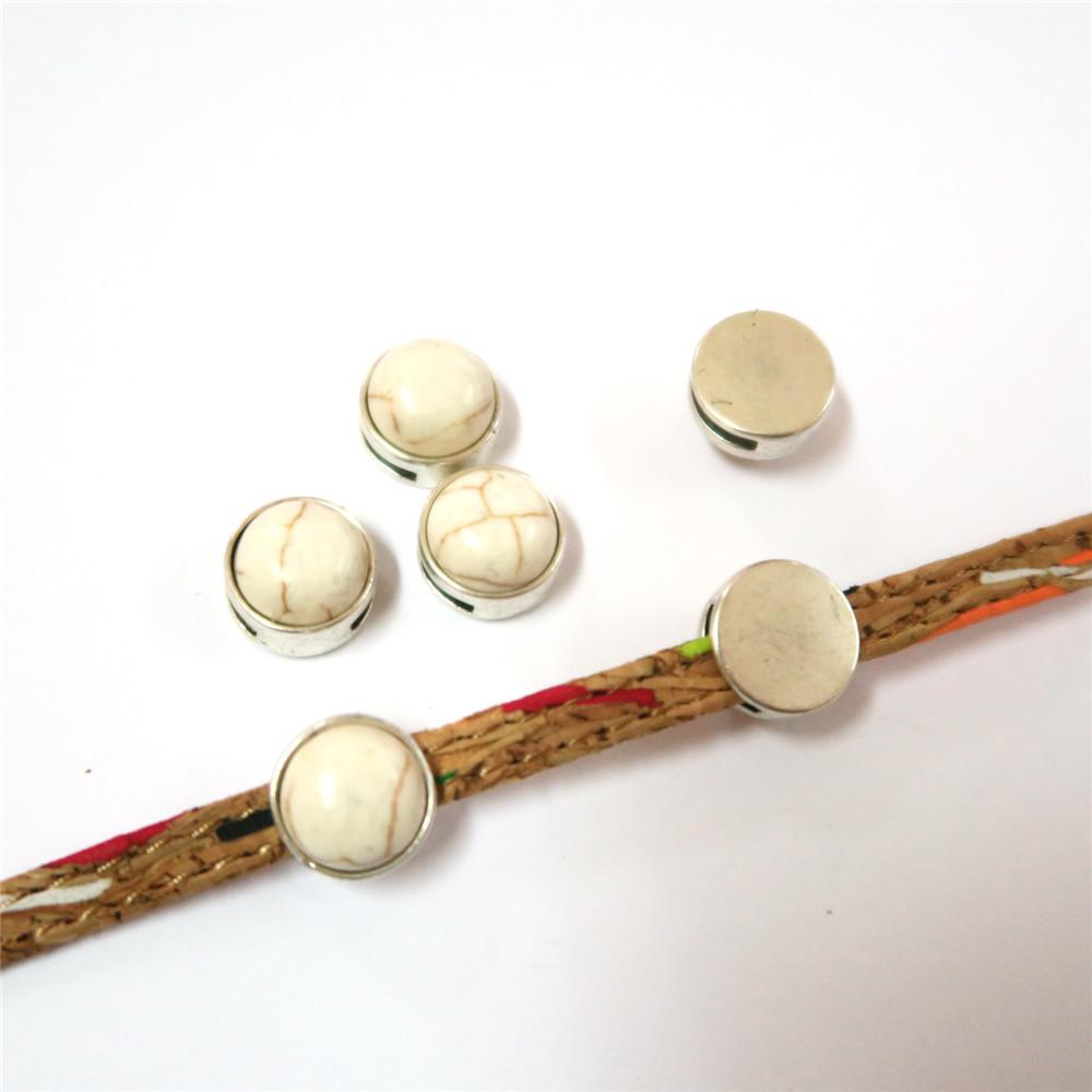 20 Pcs for 5mm flat leather, Antique silver with white turquoise slider beads, jewelry supplies jewelry finding D-1-10-153