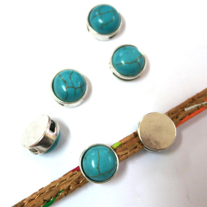 20 Pcs pour cuir plat de 5 mm, argent antique avec perles coulissantes turquoise blanches, fournitures de bijoux recherche de bijoux D-1-10-153