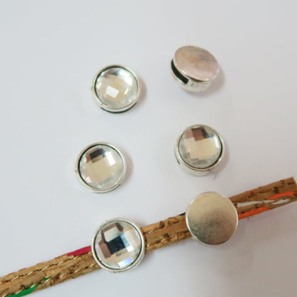 20 Pcs pour cuir plat de 5 mm, argent antique avec perles coulissantes turquoise blanches, fournitures de bijoux recherche de bijoux D-1-10-153