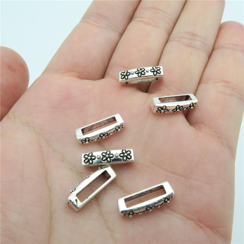 20 Pcs for 10mm flat leather,Antique Silver Flower Slider jewelry supplies jewelry finding D-1-10-69