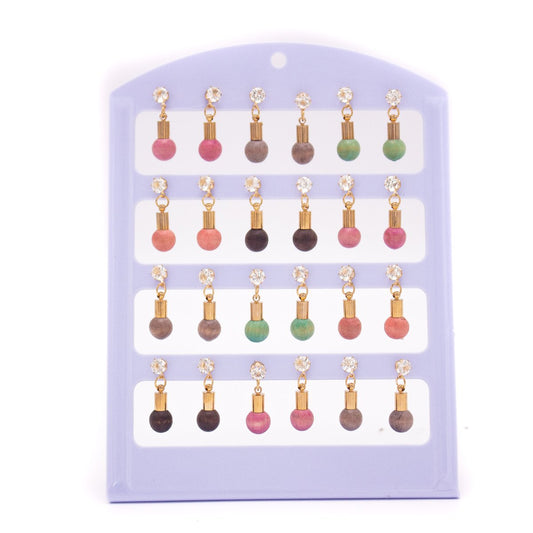 12 Pairs of Wooden Earrings w/ Crystals MER-04