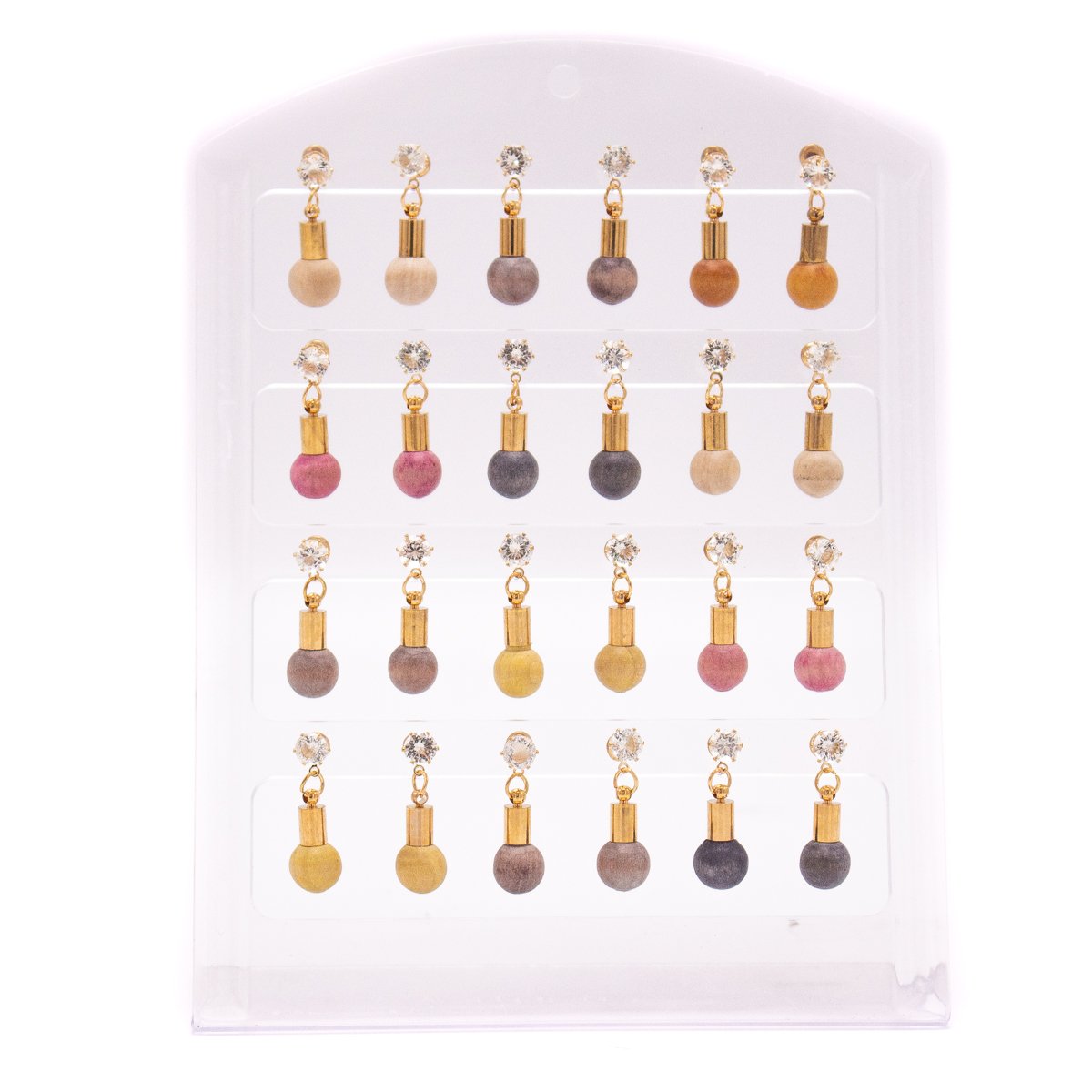 12 Pairs of Wooden earrings with crystals MER-04