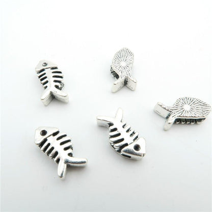 10 Pcs for 10mm flat leather,Antique Silver Fish beads jewelry supplies jewelry finding D-1-10-87