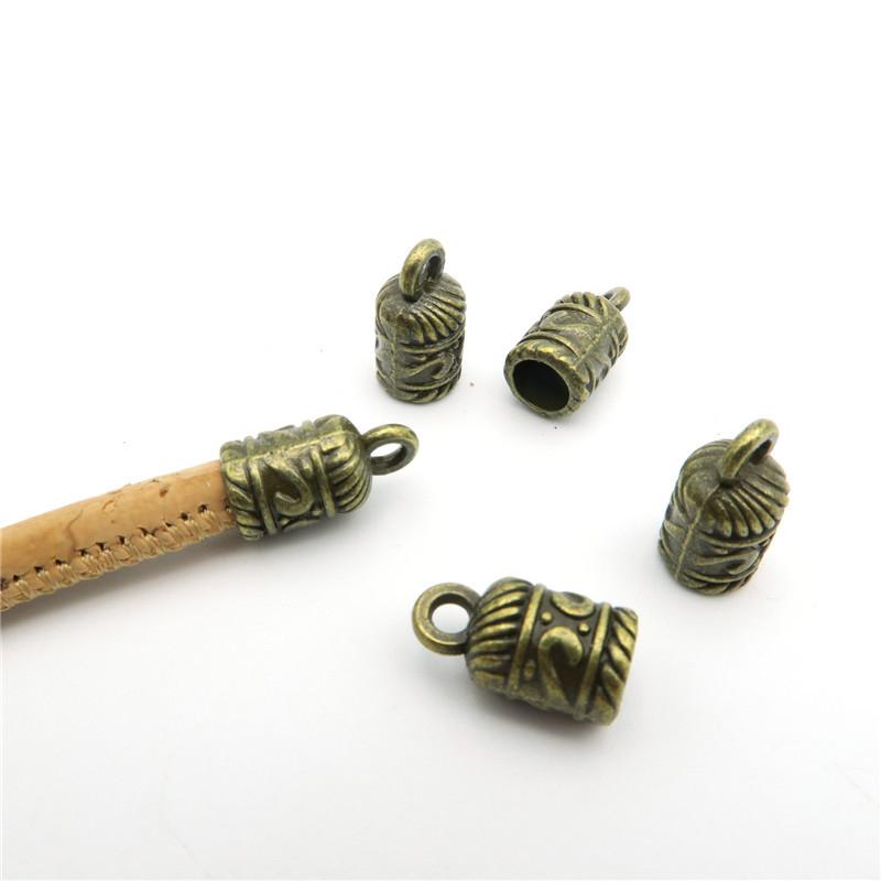 Fermoir à extrémités rondes en cuir de 5mm, fournitures de bijoux en laiton antique, recherche de bijoux, 40 pièces, D-6-6