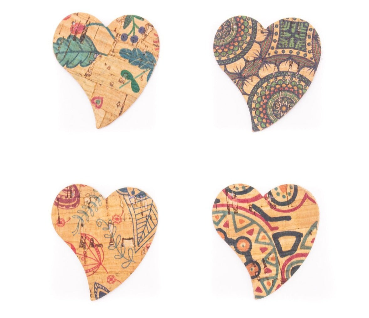 10Pcs heart-shaped Double-sided printing cork fabric suitable for any jewelry DIY D-3-493-ABCD