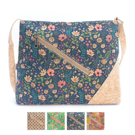 Natural Cork Shoulder Bag w/ Front Zipper Pocket & Mosaics Design Bag-2213