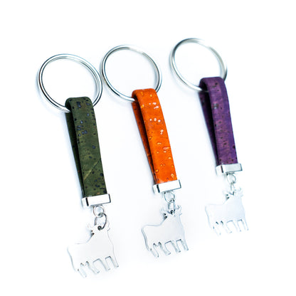 10MM Flat Natural Colored Cork Cord & Bull Pendant Handmade Cork Keychain I-04-B-MIX-10