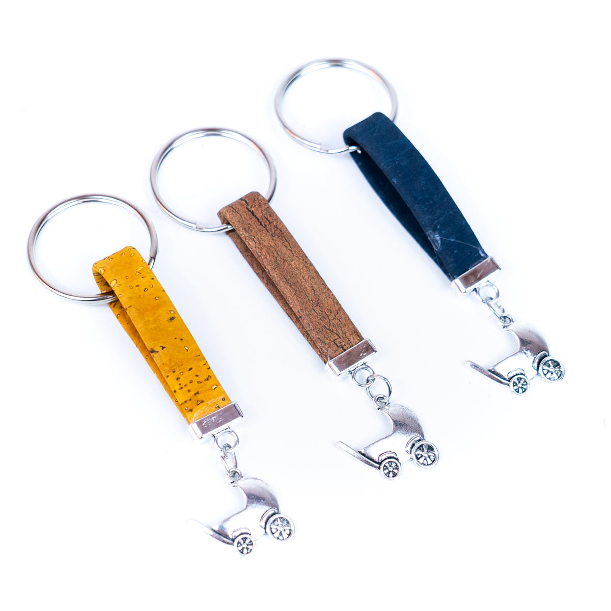 Natural Colorful Cork Cord & Cute Stroller Pendant Handmade Keychain I-088-MIX-10