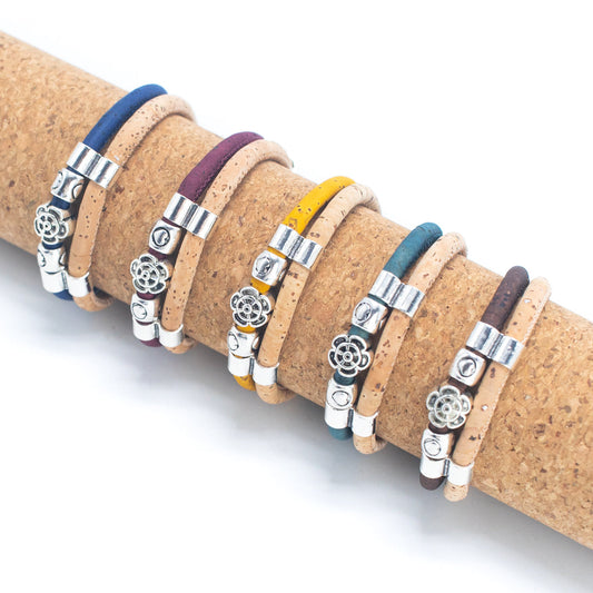 Natural Cork w/ Flower Accessories Beads Handmade Bracelet BR-111-MIX-5