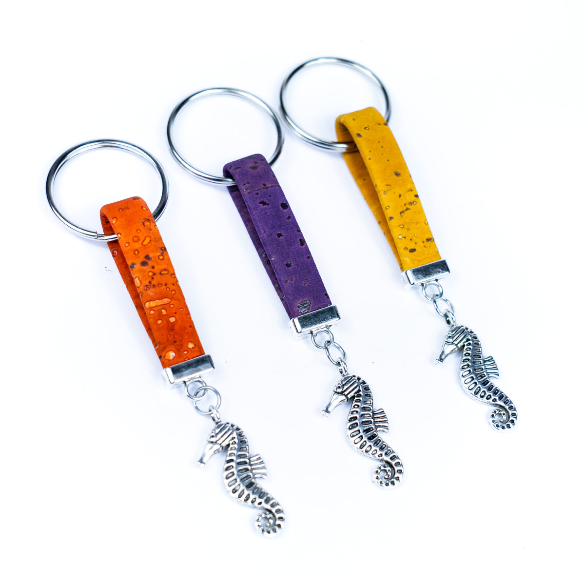 Colorful Cork & Seahorse Pendant Handmade Keychains I-097-MIX-10