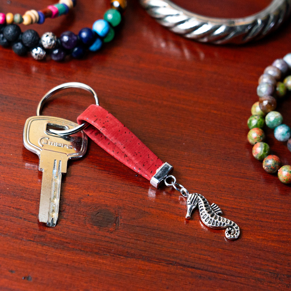 Colorful Cork & Seahorse Pendant Handmade Keychains I-097-MIX-10