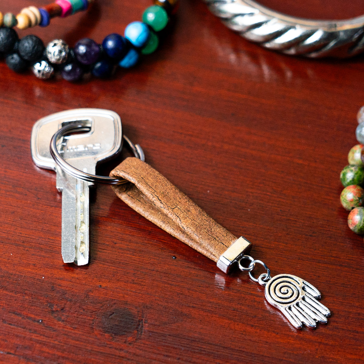Colorful Cork & Hand of Fatima Pendant Handmade Keychains I-094-MIX-10