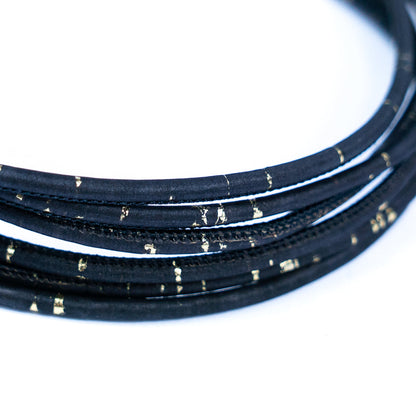 10 meters of 3mm Round Black & Gold Cork Cord COR-629