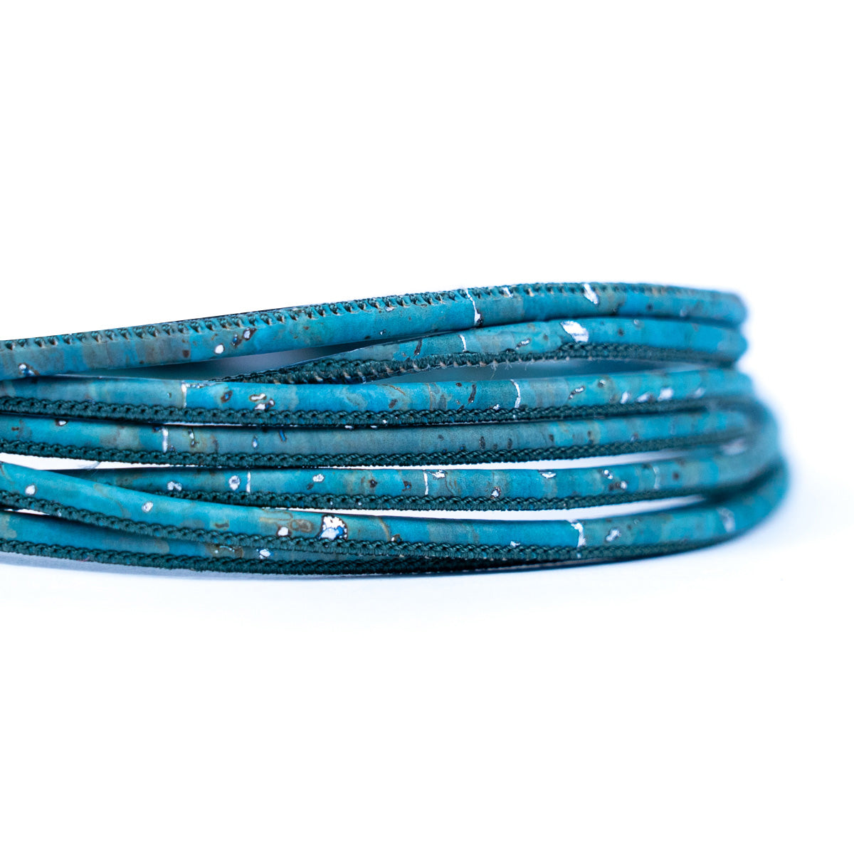 10 meters of 3MM Round Turquoise w/ Silver Cork Cord COR-632