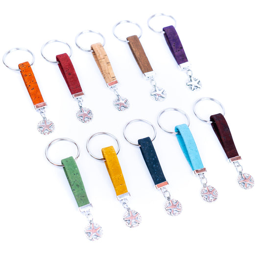Colorful Cork w/ Starfish Pendant Handmade Keychains I-100-MIX-10