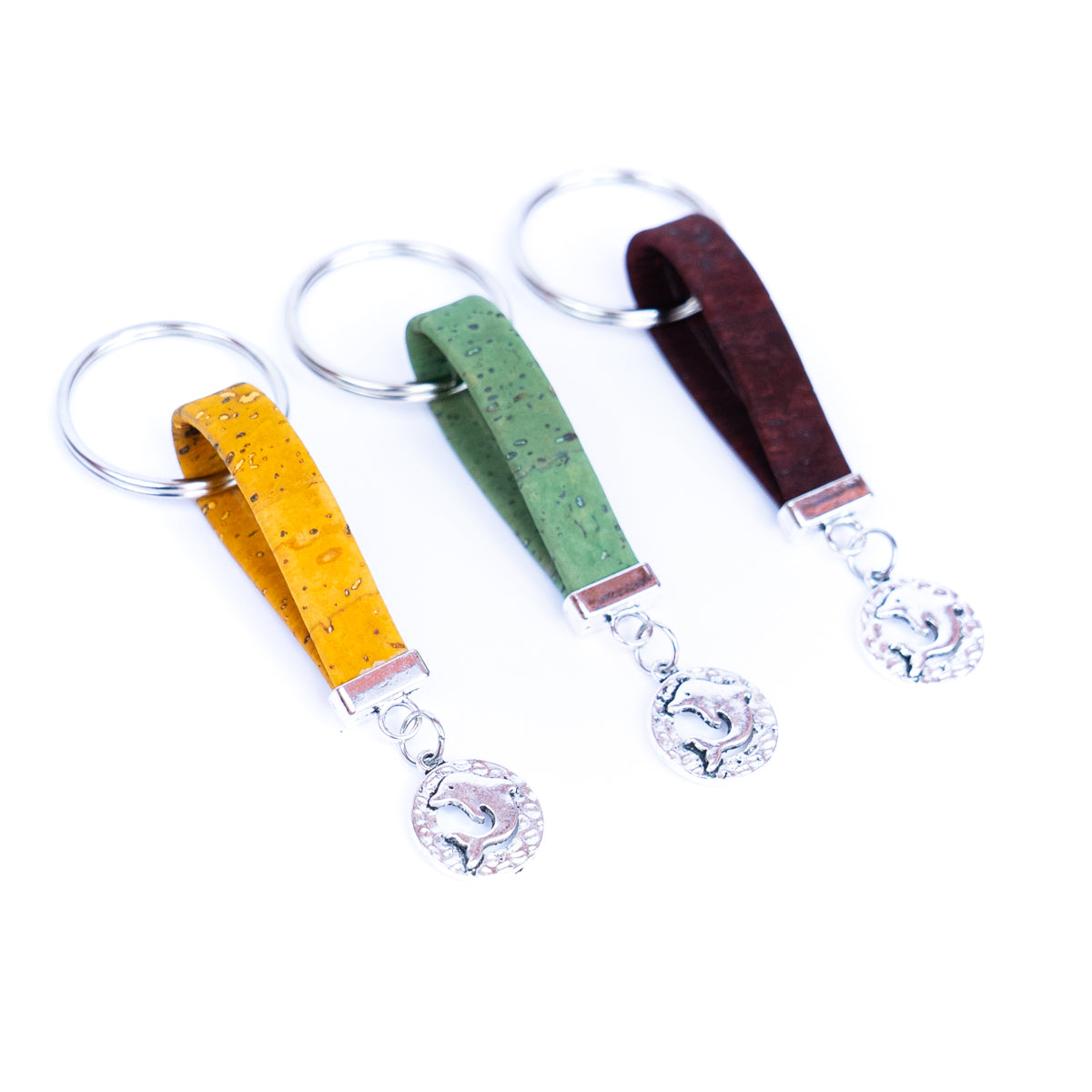 Colorful Cork w/ Dolphin Pendant Handmade Keychains I-101-MIX-10