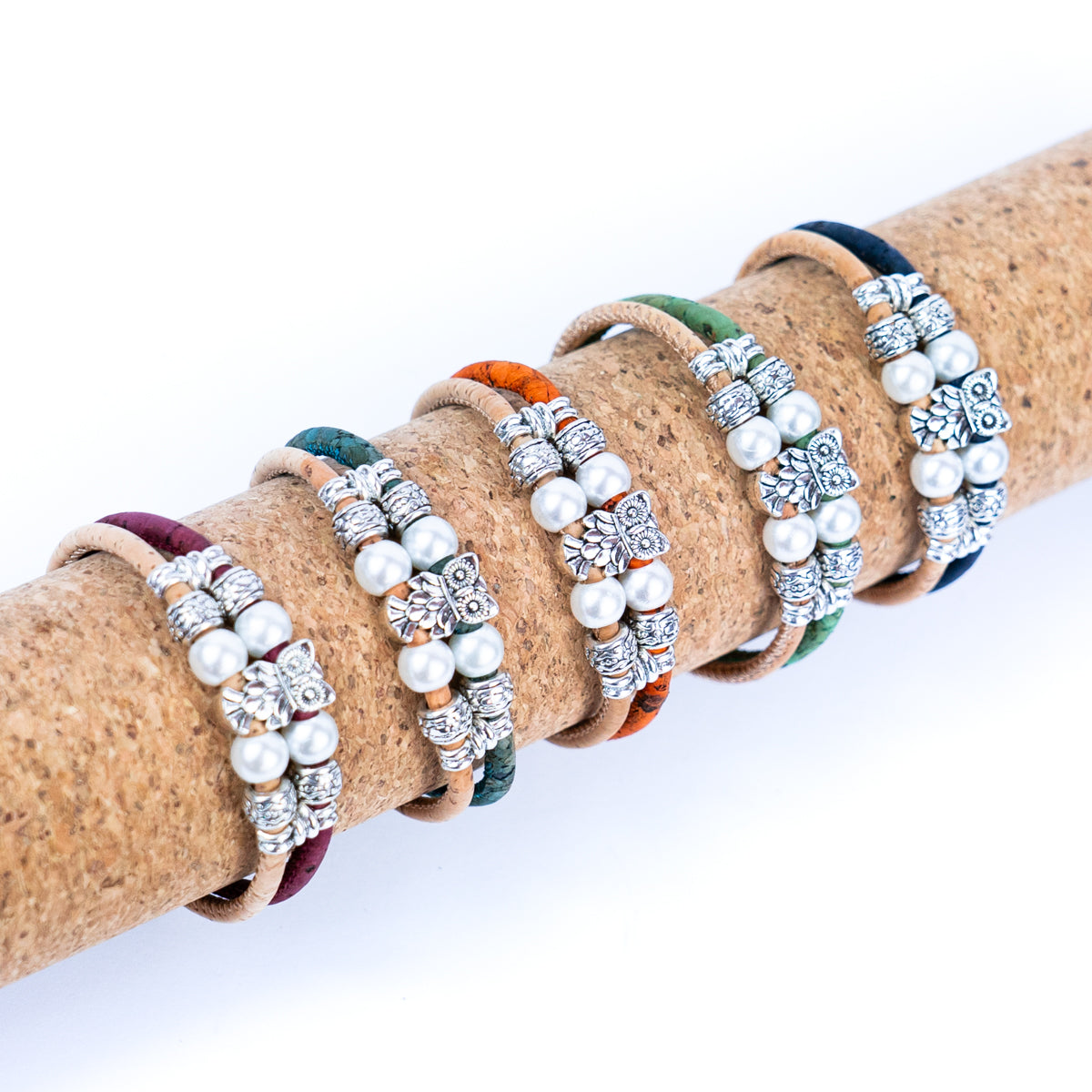 3MM Round Colorful Cork Cord w/ Owl Alloy Accessories Handmade Women's Bracelet BR-413-MIX-5
