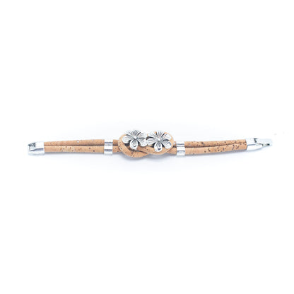 Bracelet de perles en liège naturel fait à la main avec accessoires de fleurs BR-226-MIX-5 