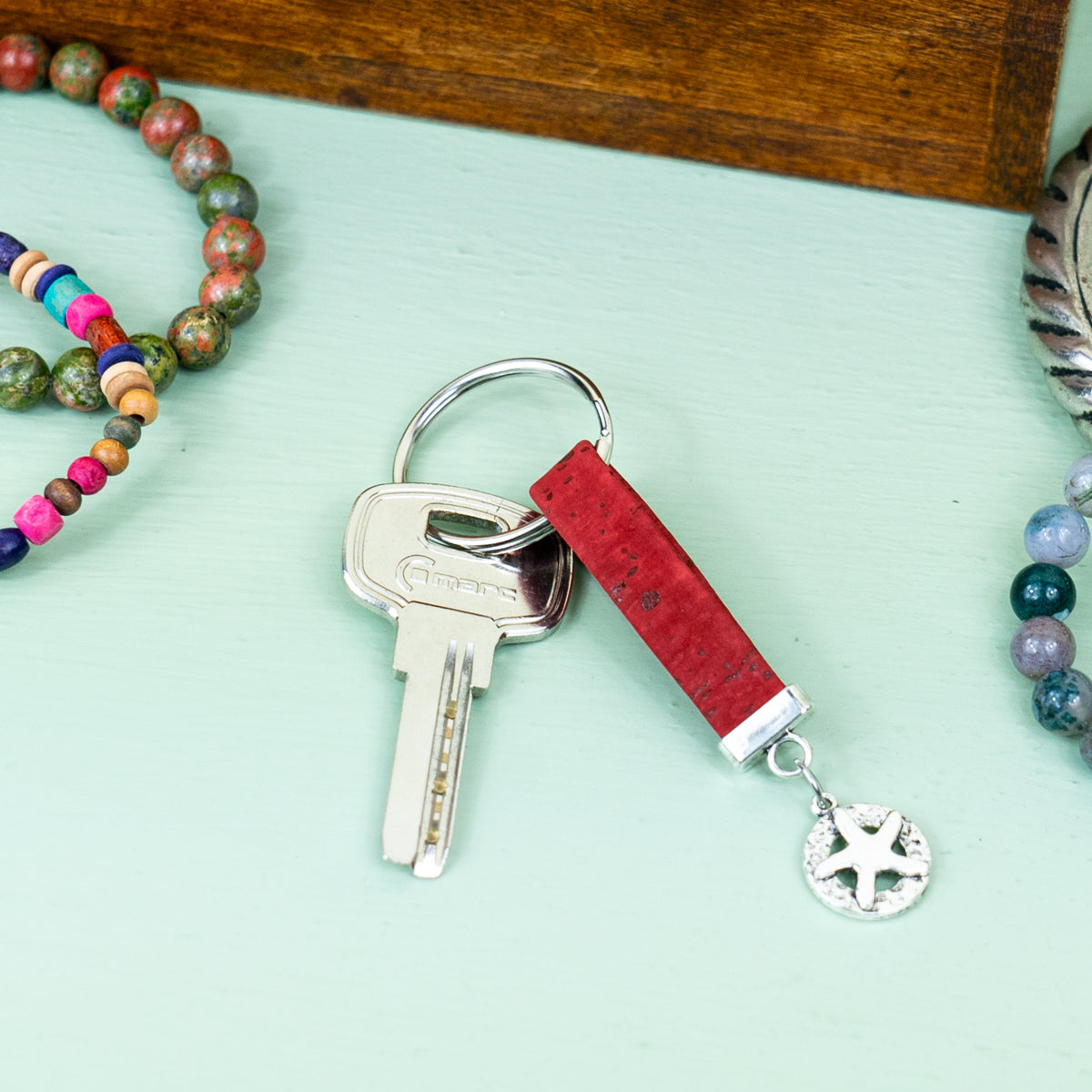 Colorful Cork w/ Starfish Pendant Handmade Keychains I-100-MIX-10