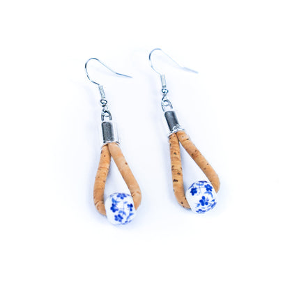 Natural Handmade Cork w/ Colorful Ceramic Beads Earrings ER-172-MIX-5