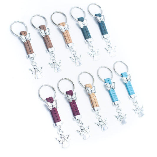 Porte-clés fait main avec pendentif en liège naturel et ange I-006-MIX-10 