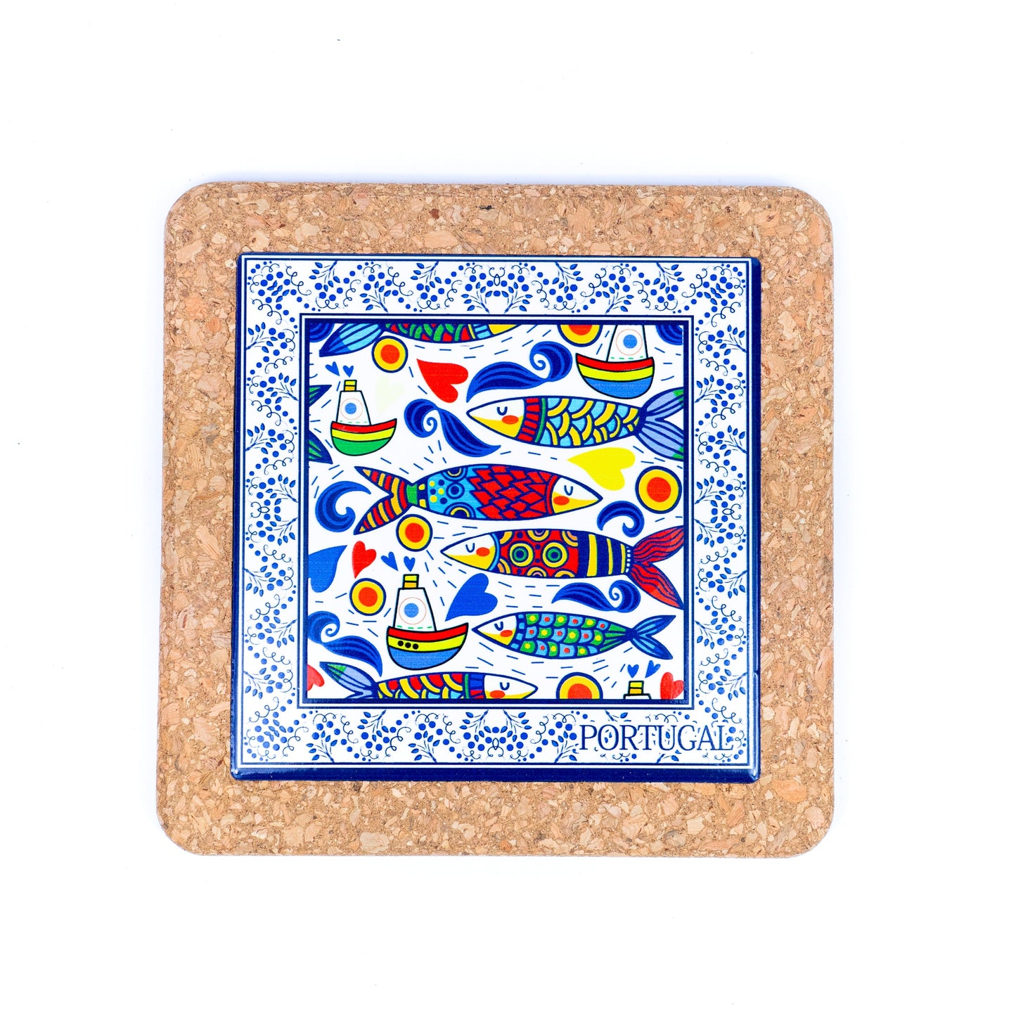 Traditional Portuguese Azulejo Ceramic Tile Coaster on Cork Base | THE CORK COLLECTION