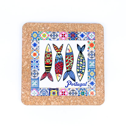 Traditional Portuguese Azulejo Ceramic Tile Coaster on Cork Base | THE CORK COLLECTION