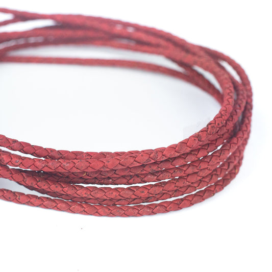 10 mètres de cordon tressé en liège rouge vin, 5mm, pour la fabrication de bijoux, COR-328 