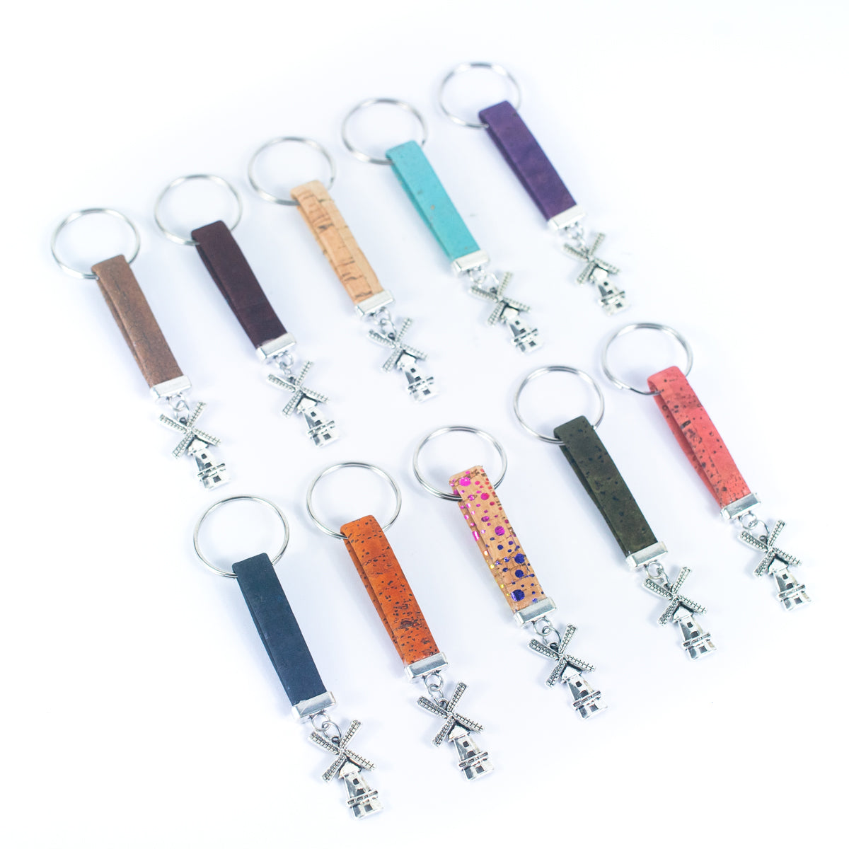 Natural Colored Cork Thread and windmill Pendant Handmade Cork Keychain  I-067-MIX-10