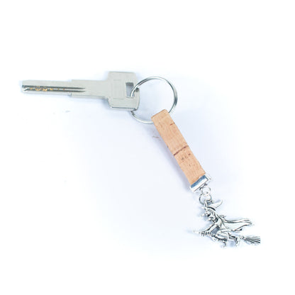 Fil de liège de couleur naturelle et pendentif sorcière porte-bonheur, porte-clés en liège fait à la main I-02-A-MIX-10