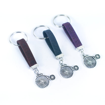 Natural Colored Cork Thread and bike Pendant Handmade Cork Keychain  I-02-B-MIX-10