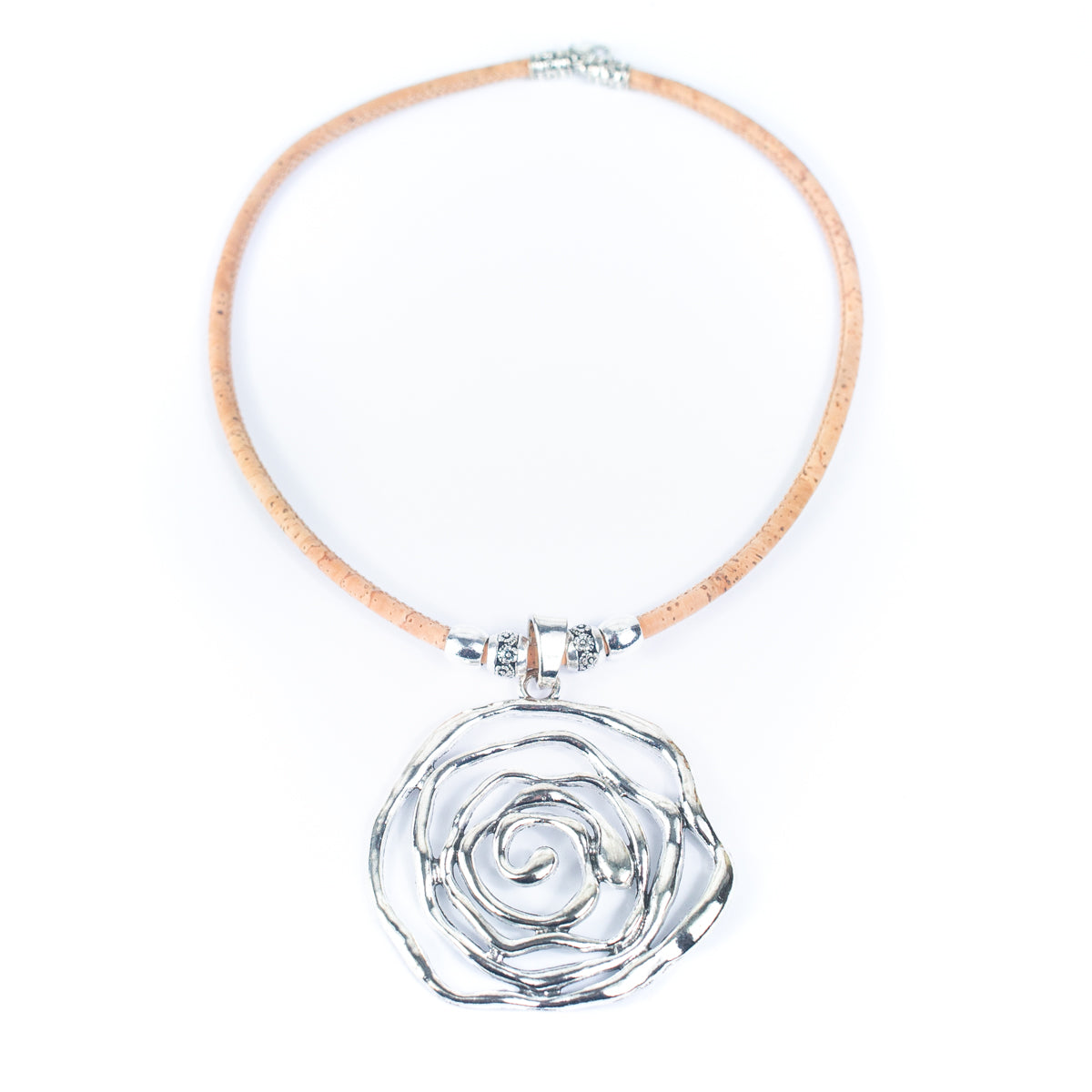 Collier en liège naturel rond de 5MM avec roses, collier en liège pour femmes fait à la main, N-190-MIX-5