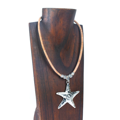 5MM round natural cork with Star  handmade women's cork necklace N-209-5