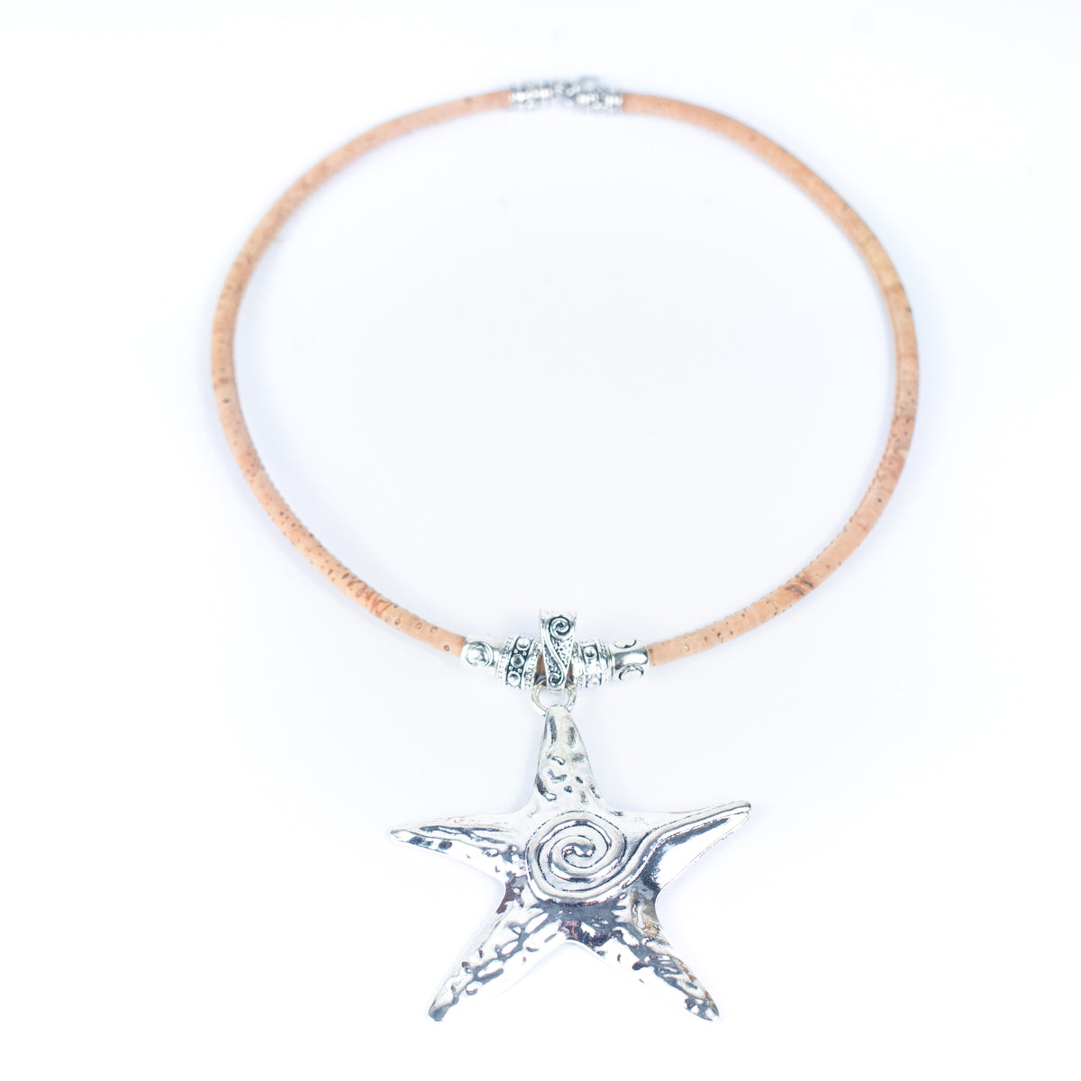 Collier en liège naturel rond de 5MM avec étoile, collier en liège pour femmes fait à la main, N-209-5