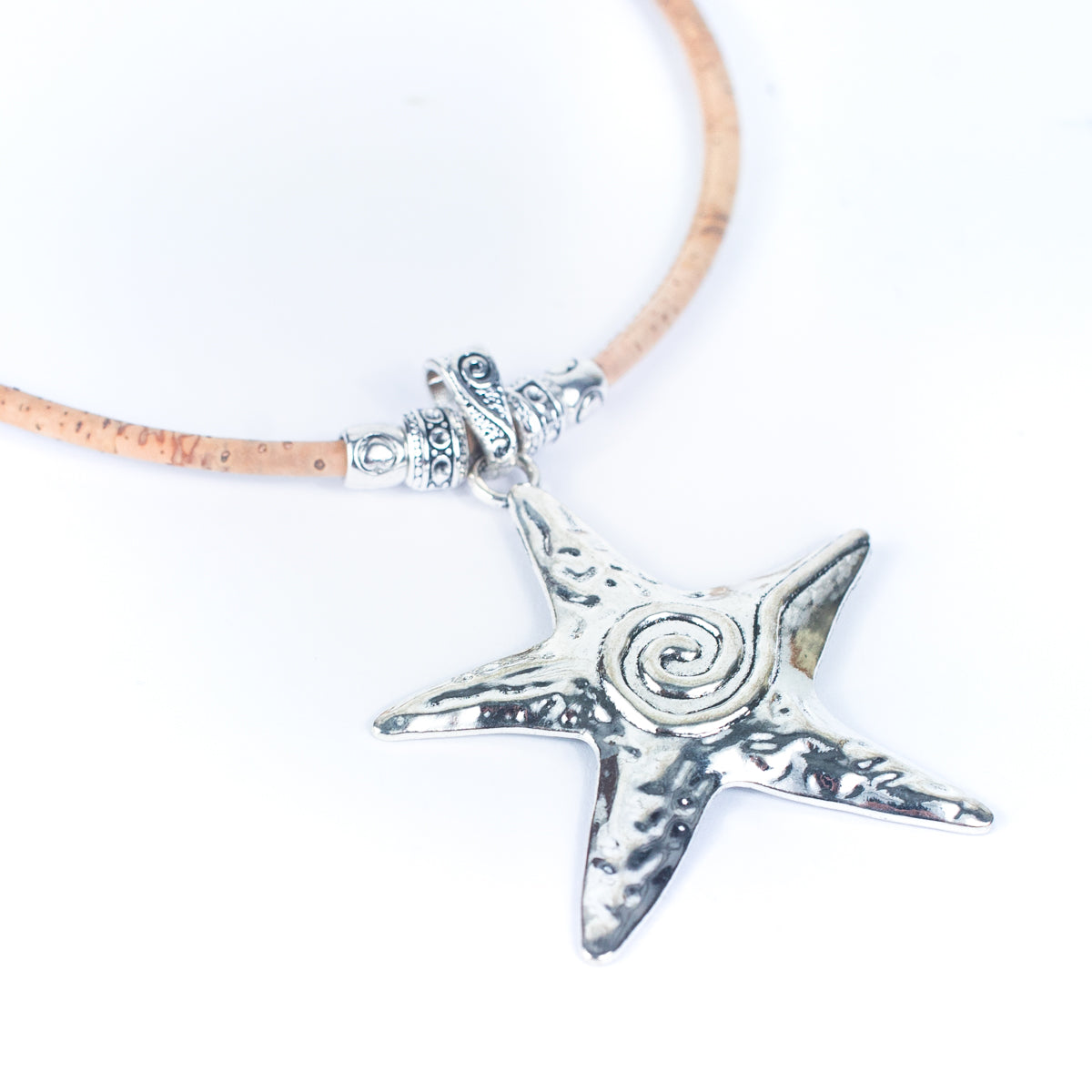 Collier en liège naturel rond de 5MM avec étoile, collier en liège pour femmes fait à la main, N-209-5