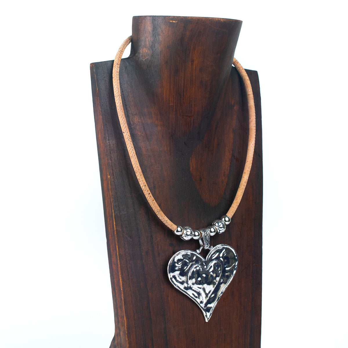 Collier en liège coloré rond de 5MM avec coeur, collier en liège pour femmes fait à la main NE-1039-MIX-5