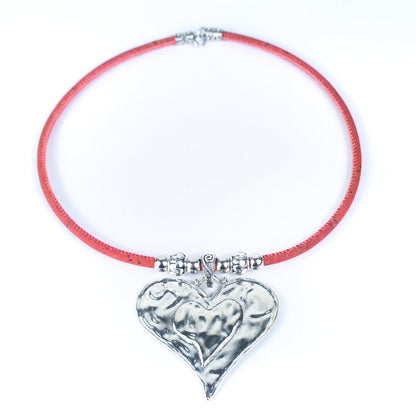 Collier en liège coloré rond de 5MM avec coeur, collier en liège pour femmes fait à la main NE-1039-MIX-5