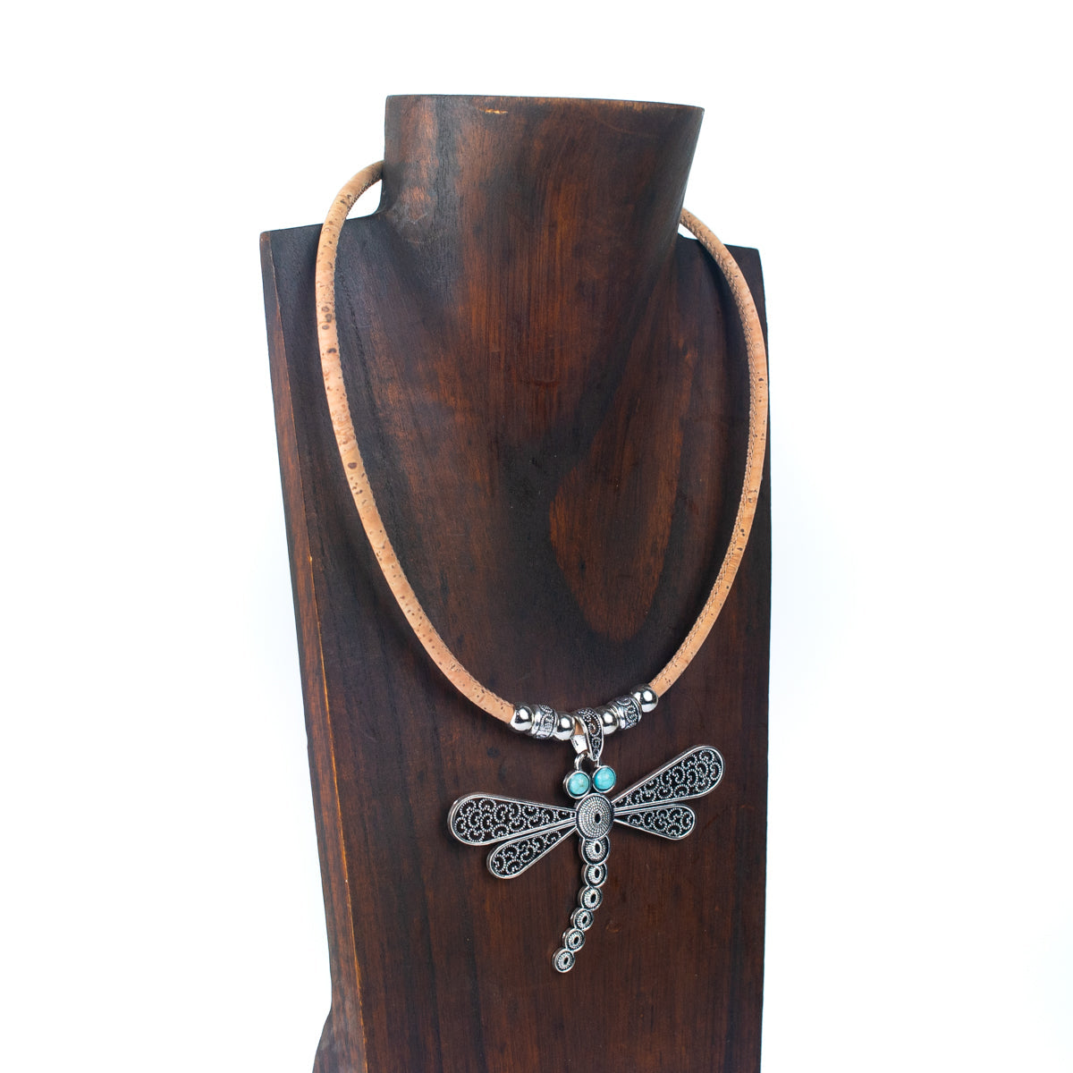 5MM round natural cork with dragonfly handmade women's cork necklace N-189-5