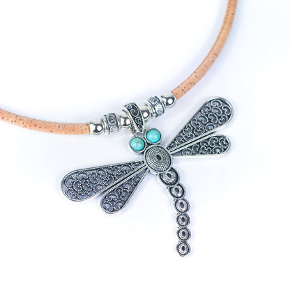 5MM round natural cork with dragonfly handmade women's cork necklace N-189-5