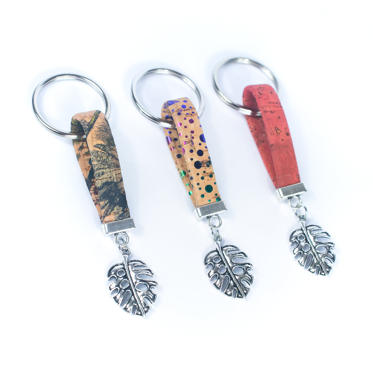 Natural Colored Cork Thread and Leaves Pendant Handmade Cork Keychain  I-055-MIX-10