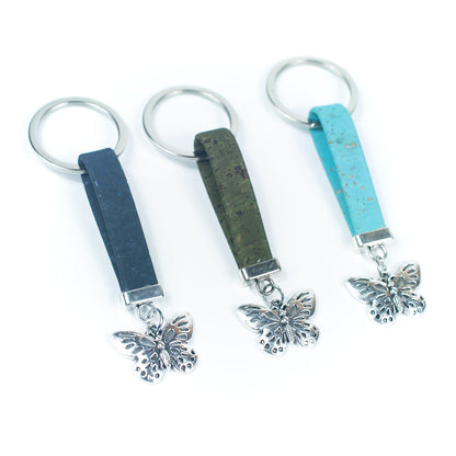 Cordon plat en liège de couleur naturelle de 10MM et pendentif papillon, porte-clés en liège fait à la main I-03-A-MIX-10
