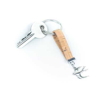 Cordon plat en liège de couleur naturelle de 10MM et pendentif oiseau, porte-clés en liège fait à la main I-03-C-MIX-10